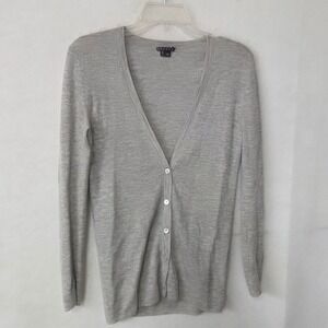 Theory‎ Orhila Preen Wool Cardigan Light Grey Ribbed V Neck Button Front M Flaw
